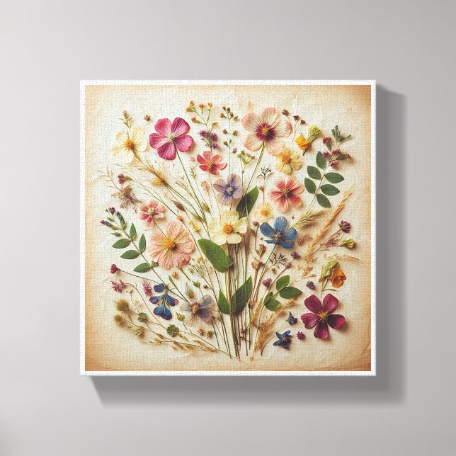 Vintage Pressed Wildflowers Art - Rustic Botanical Canvas Print (Front)