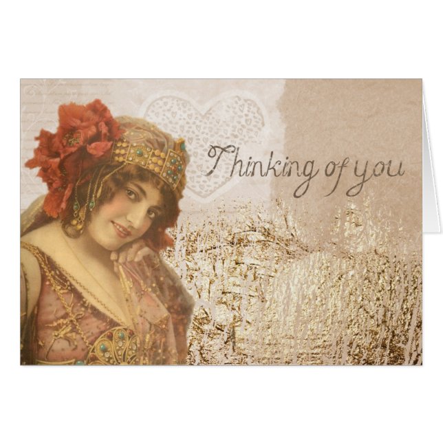 Vintage Pretty Art Deco Lady ' Thinking of You ' (Front Horizontal)