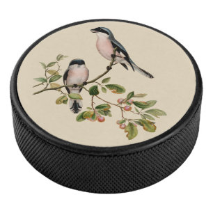 Vintage Pretty Birds on Beige Hockey Puck