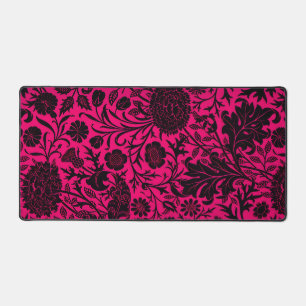 Vintage pretty black floral pattern on neon desk mat