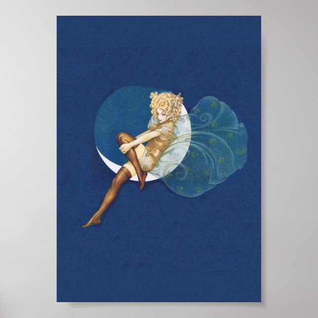 Vintage Pretty Blue Fairy Stockings Blue Moon Poster (Front)
