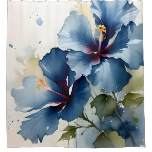 Vintage pretty Blue hibiscus watercolor painting