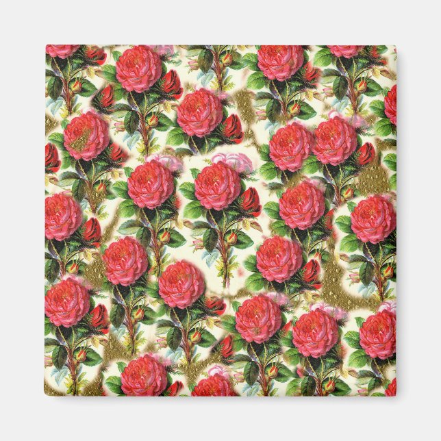 Vintage Pretty Chic Red Rose Wallpaper Collage Magnet (Front)