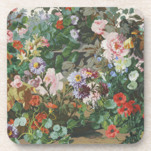 Vintage pretty colourful flowers floral painting coaster