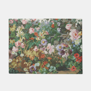 Vintage pretty colourful flowers floral painting doormat