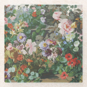 Vintage pretty colourful flowers floral painting glass coaster