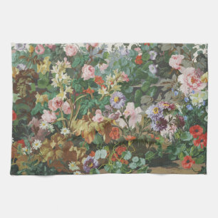 Vintage pretty colourful flowers floral painting kitchen towel