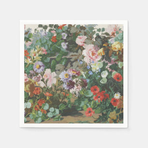 Vintage pretty colourful flowers floral painting napkin