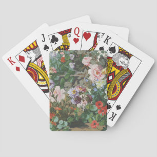 Vintage pretty colourful flowers floral painting playing cards
