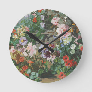 Vintage pretty colourful flowers floral painting round clock