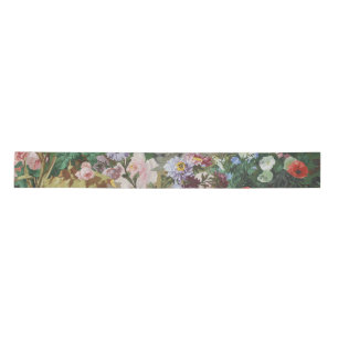 Vintage pretty colourful flowers floral painting satin ribbon