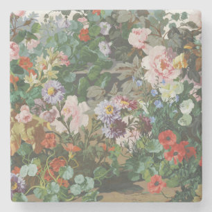 Vintage pretty colourful flowers floral painting stone coaster