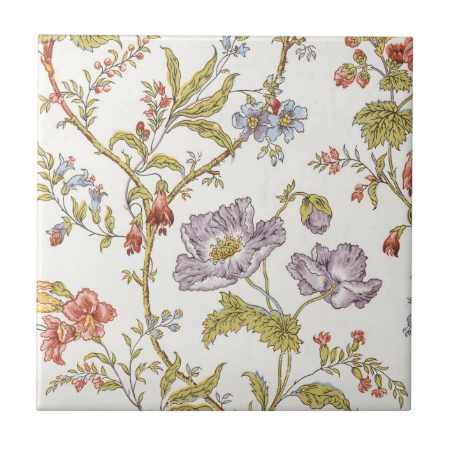 Vintage pretty flower vine floral pattern tile (Front)