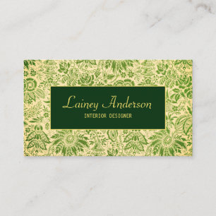 Vintage pretty green flowers floral pattern business card