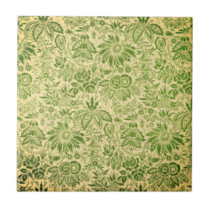 Vintage pretty green flowers floral tile