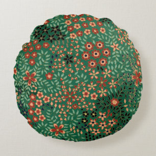 Vintage pretty Japanese floral pattern Round Pillow