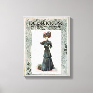 Vintage Pretty Lady Fashion Illustration Design  Canvas Print
