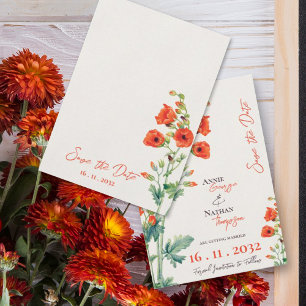 Vintage Pretty Orange Wild Flower Script Wedding Save The Date