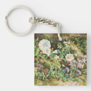 Vintage pretty petunias flowers floral painting keychain