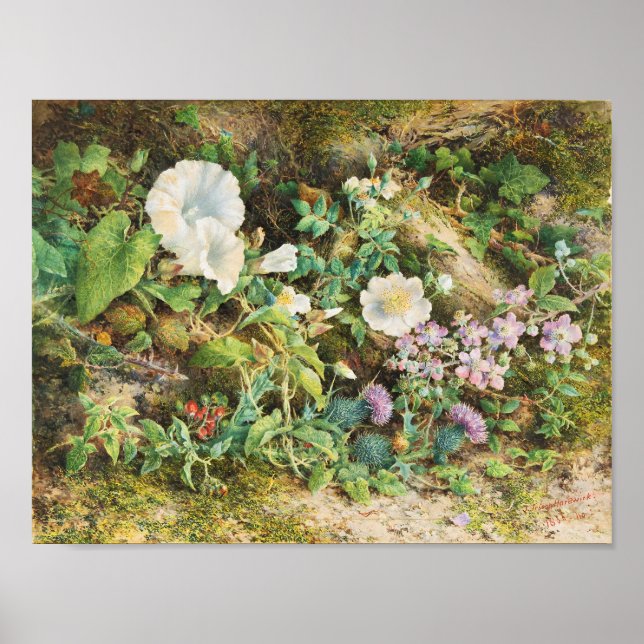 Vintage pretty petunias flowers floral painting poster (Front)