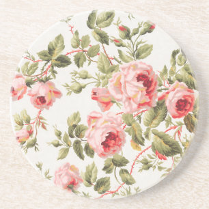 Vintage pretty pink roses floral pattern coaster