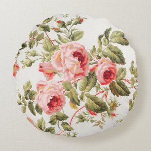 Vintage pretty pink roses floral pattern round pillow