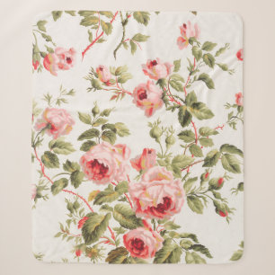 Vintage pretty pink roses floral pattern sherpa blanket