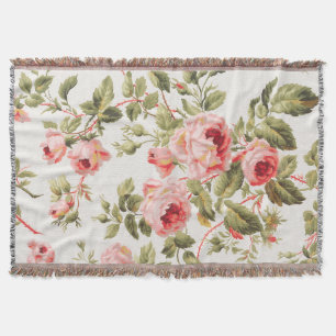 Vintage pretty pink roses floral pattern throw blanket