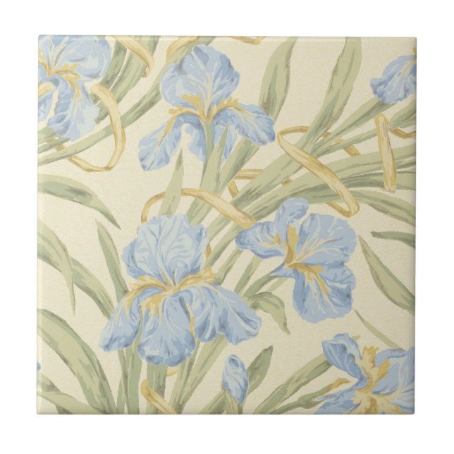 Vintage pretty purple blue iris flower pattern tile (Front)