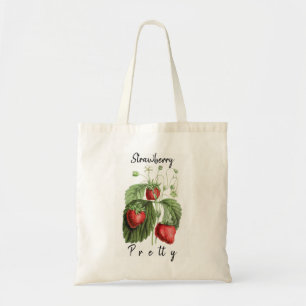 Vintage Pretty Red Strawberry Personalized Name Tote Bag