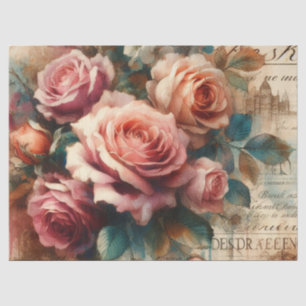 Vintage Pretty Rose & Botanical Collage Decoupage Tissue Paper