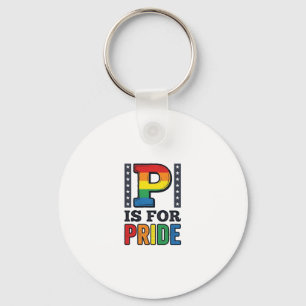 Vintage Pride Letter P Rainbow Shirt Design_1 Keychain