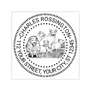 Vintage Pride of Lions Drawing Name Return Address Self-inking Stamp