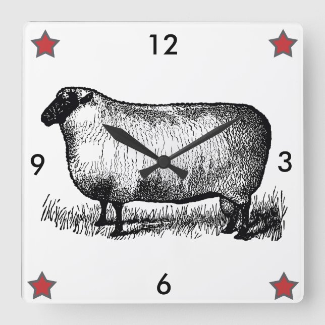 Vintage Primitive Style Sheep Wall Clock (Front)