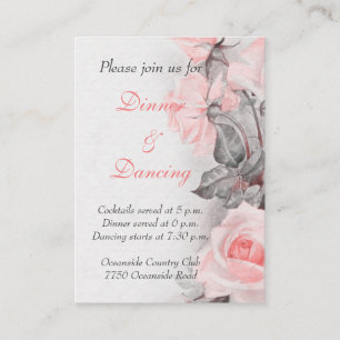Vintage Primrose Pink Roses Wedding Reception Card