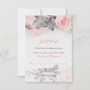 Vintage Primrose Pink Roses Wedding RSVP Card