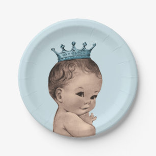 Vintage Prince Baby Shower Blue Paper Plate