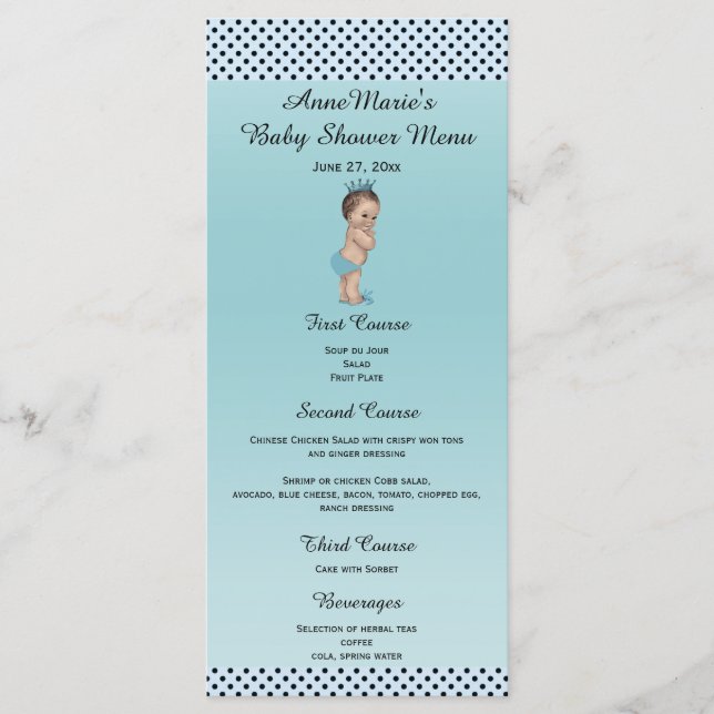 Vintage Prince Polka Dots Baby Shower Menu (Front)