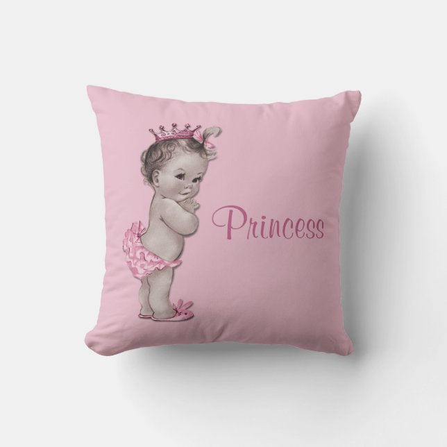 Vintage Princess Baby Pink Throw Pillow (Front)