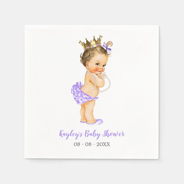 Vintage Princess Baby Shower Napkin Purple Pearls (Front)