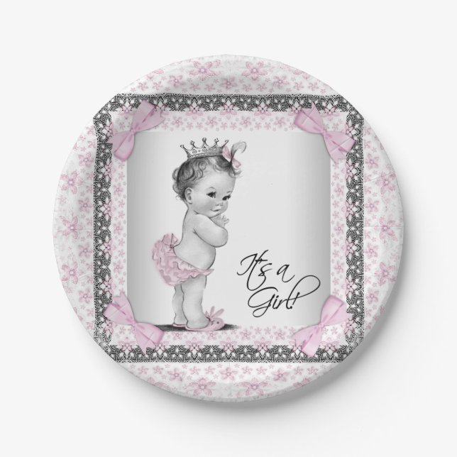 Vintage Princess Baby Shower Paper Plate (Front)