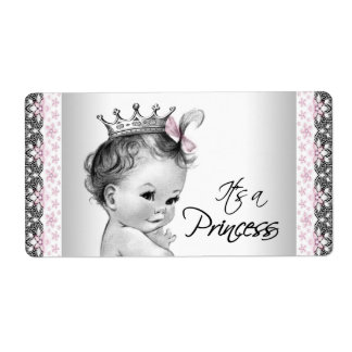 Vintage Princess Baby Shower Water Bottle Labels