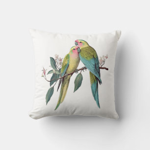 Vintage Princess Parrots Illustration Throw Pillow