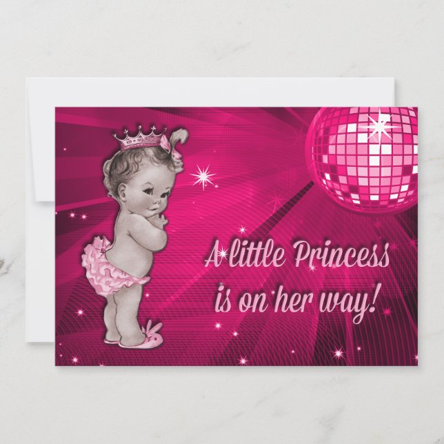 Vintage Princess Pink Disco Ball Baby Shower Invitation (Front)