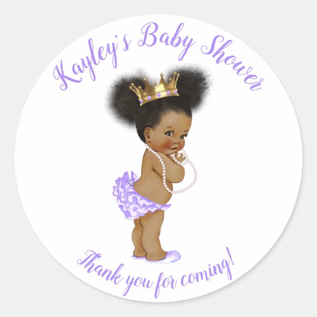 Vintage Princess Purple African American Classic Round Sticker (Front)