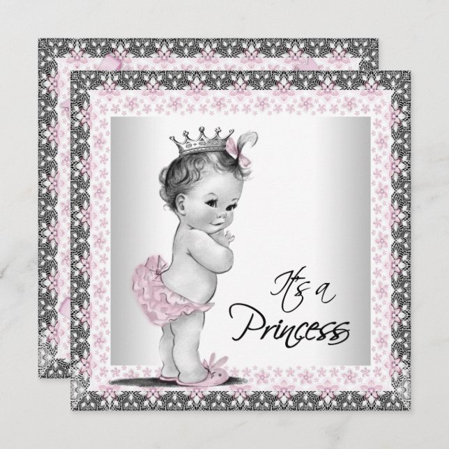 Vintage Princesse Baby shower Invitation (Devant / Derrière)
