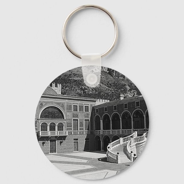 Vintage Principality Monaco palace courtyard Keychain (Front)