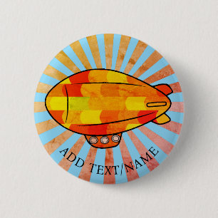 Vintage Print Blimp Ballon Sunny Sky 2 Inch Round Button