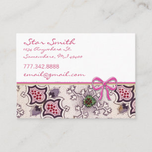 Vintage Print Deep Rasberry Plum Green White Business Card