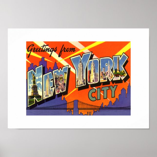 Vintage Print Greetings New York City (Front)